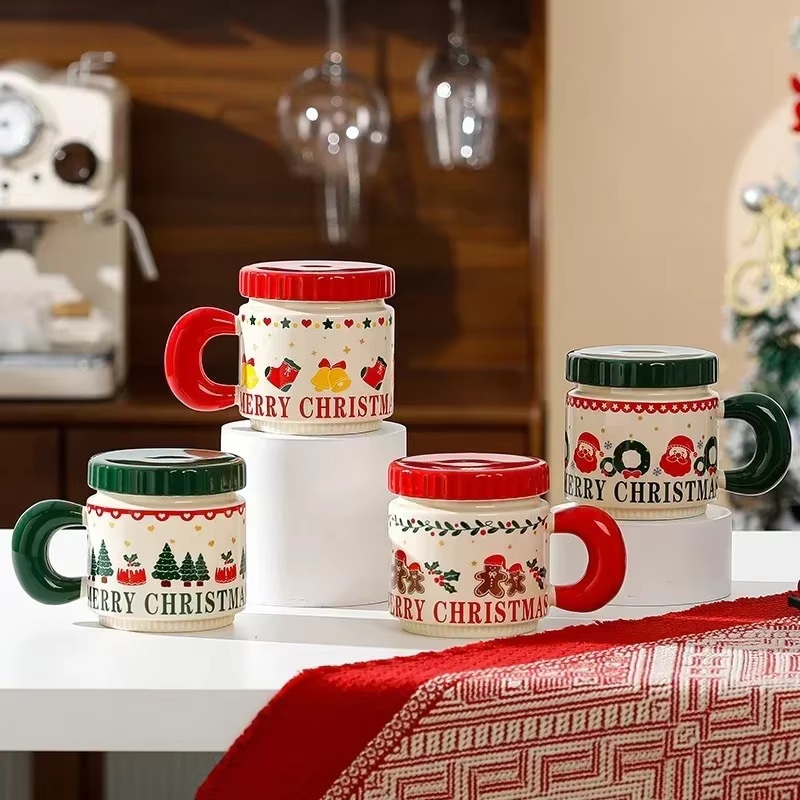 Tasse de Noël en céramique personnalisée avec couvercle