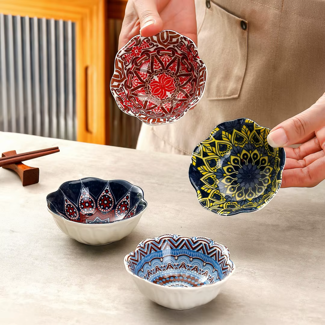 Ensemble de 8 plats à condiments en céramique peints