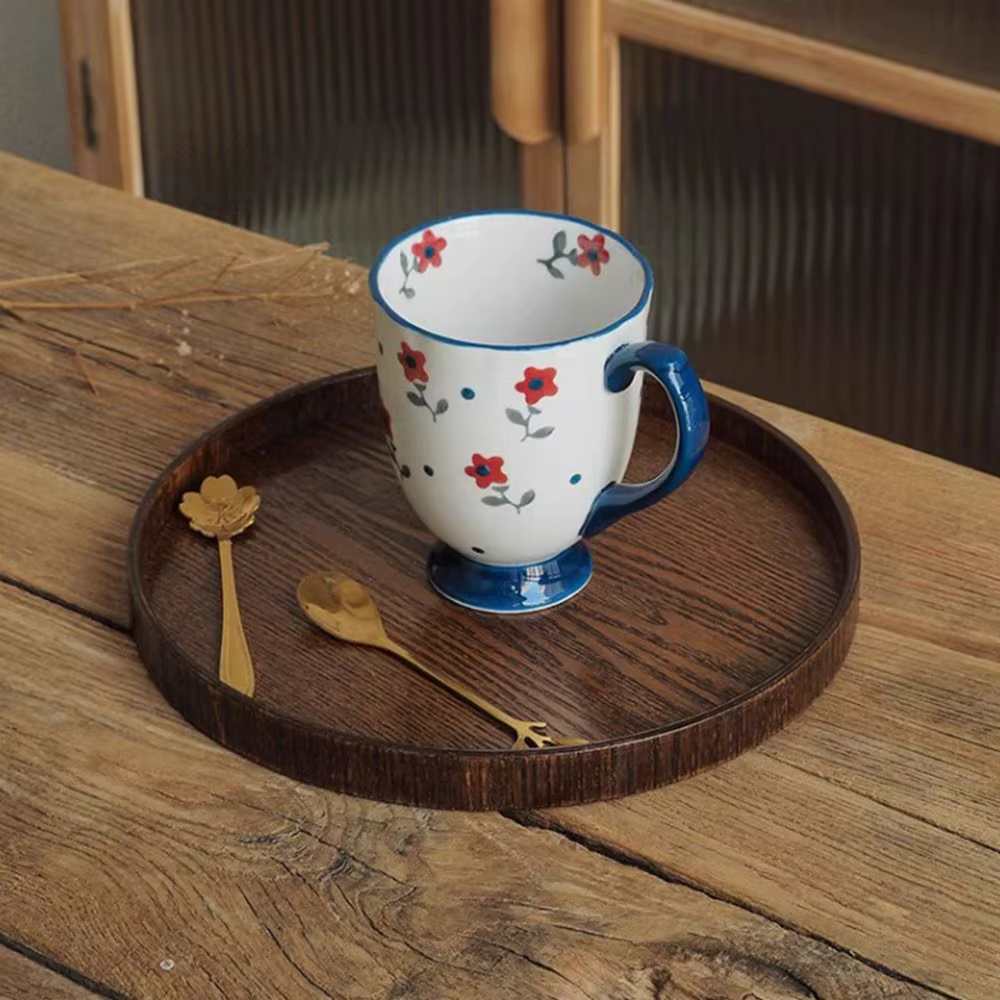 Plateau de service rond Vintage en bois 21/24/27/30/33cm