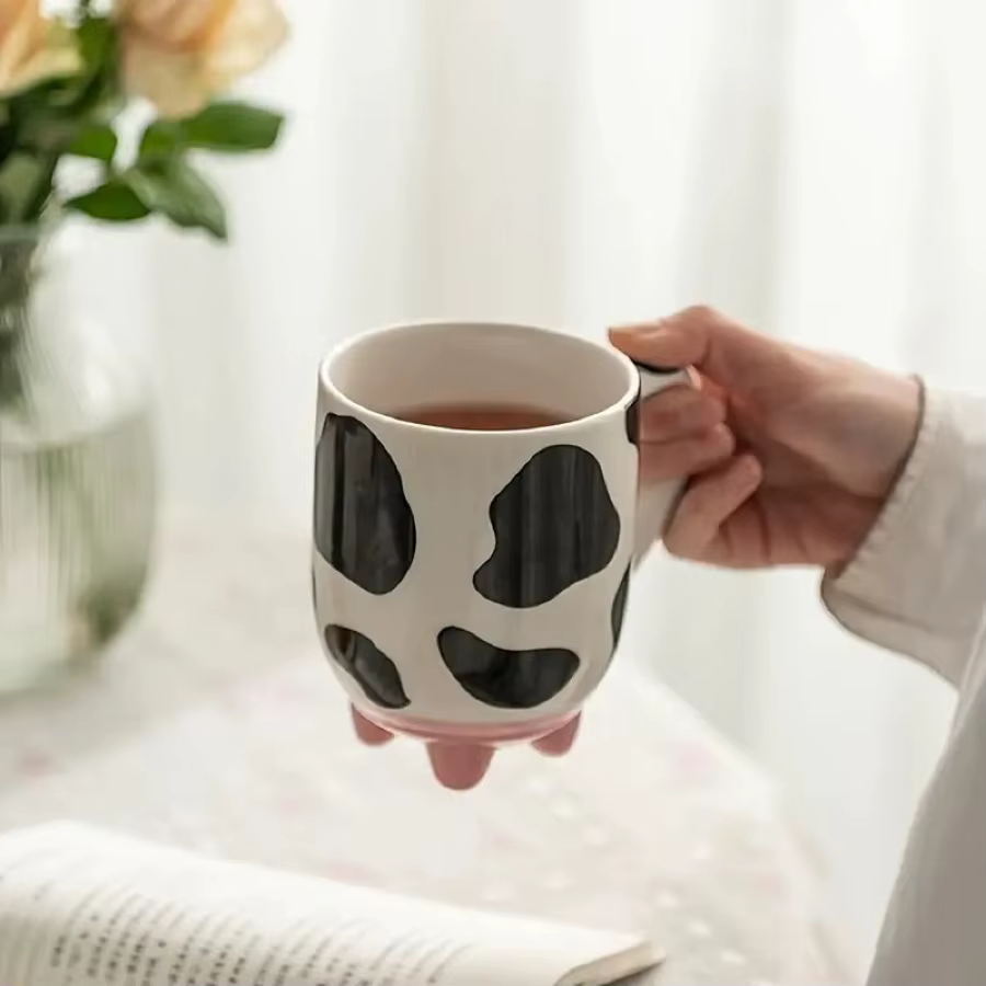 Tasse à café en céramique avec impression de vache amusante pour la famille