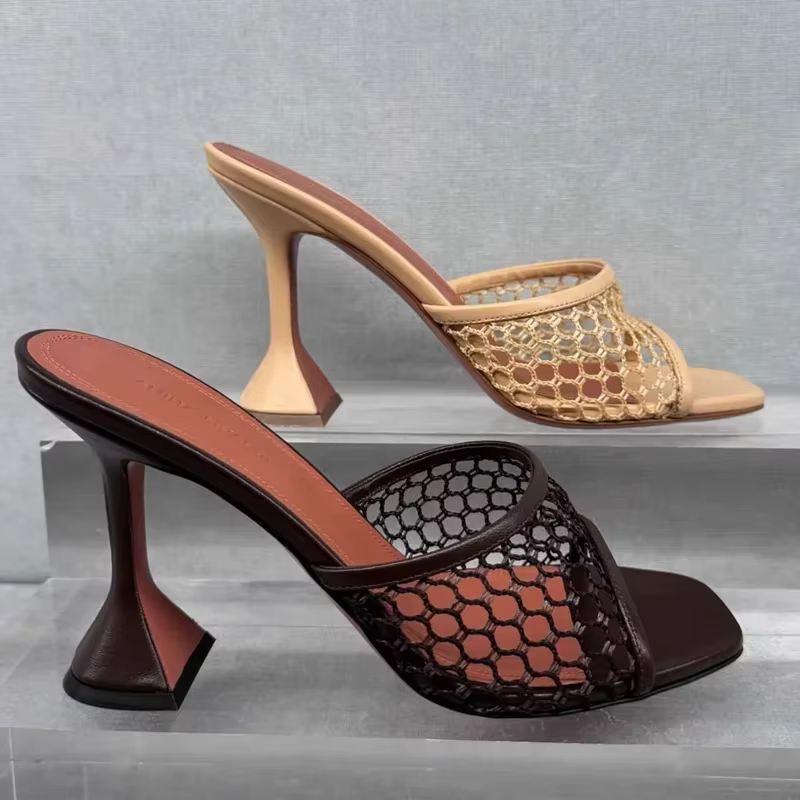 Pantoufles tissées à talons en verre de vin, chaussures modernes Sexy à bout carré ajouré, à enfiler, à la mode pour femmes, nouvel arrivage