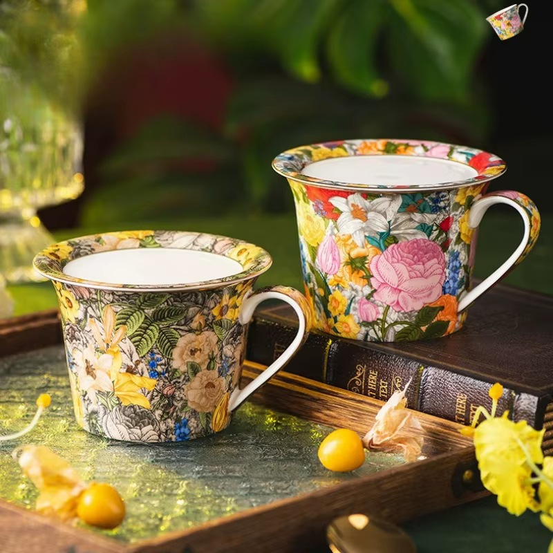 Tasse à café en céramique européenne fleur colorée ménage petit déjeuner