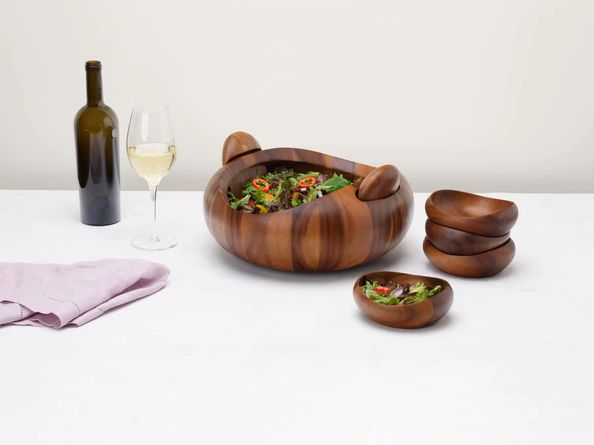 Ensemble de salade de bol de service en bois d'acacia de 15 pouces
