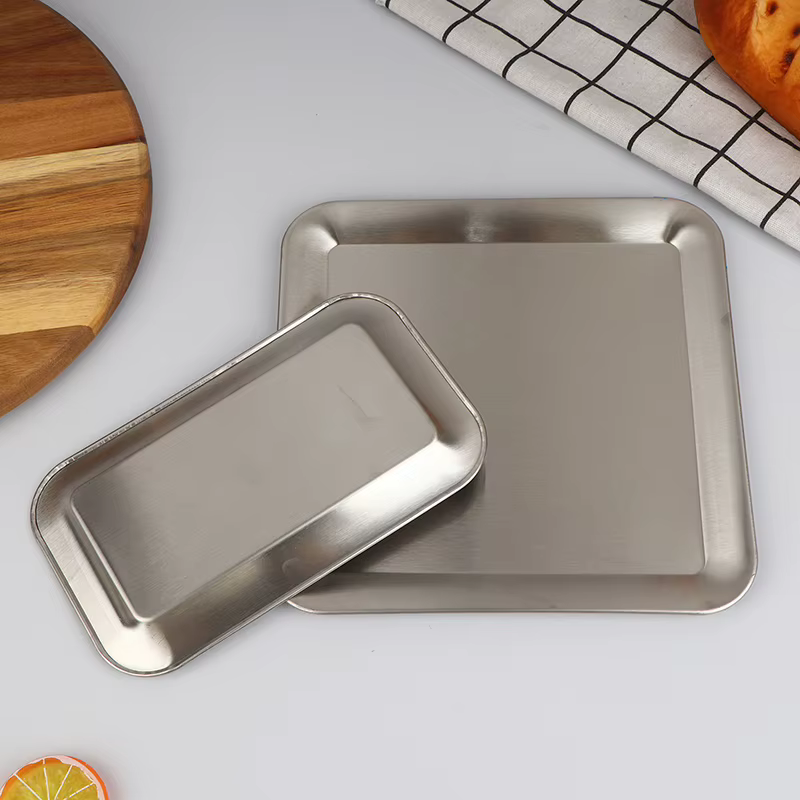 Plateau de service rectangulaire de luxe en acier inoxydable pour café