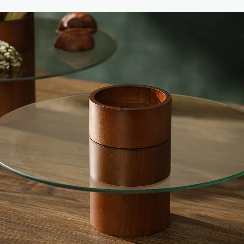 Plateau à gâteau en bois massif et verre, assiette à dessert sur pied, assiettes à pâtisserie, support à gâteau, assiette à fruits, plat à dim sum, assiette à pain, bol à snacks