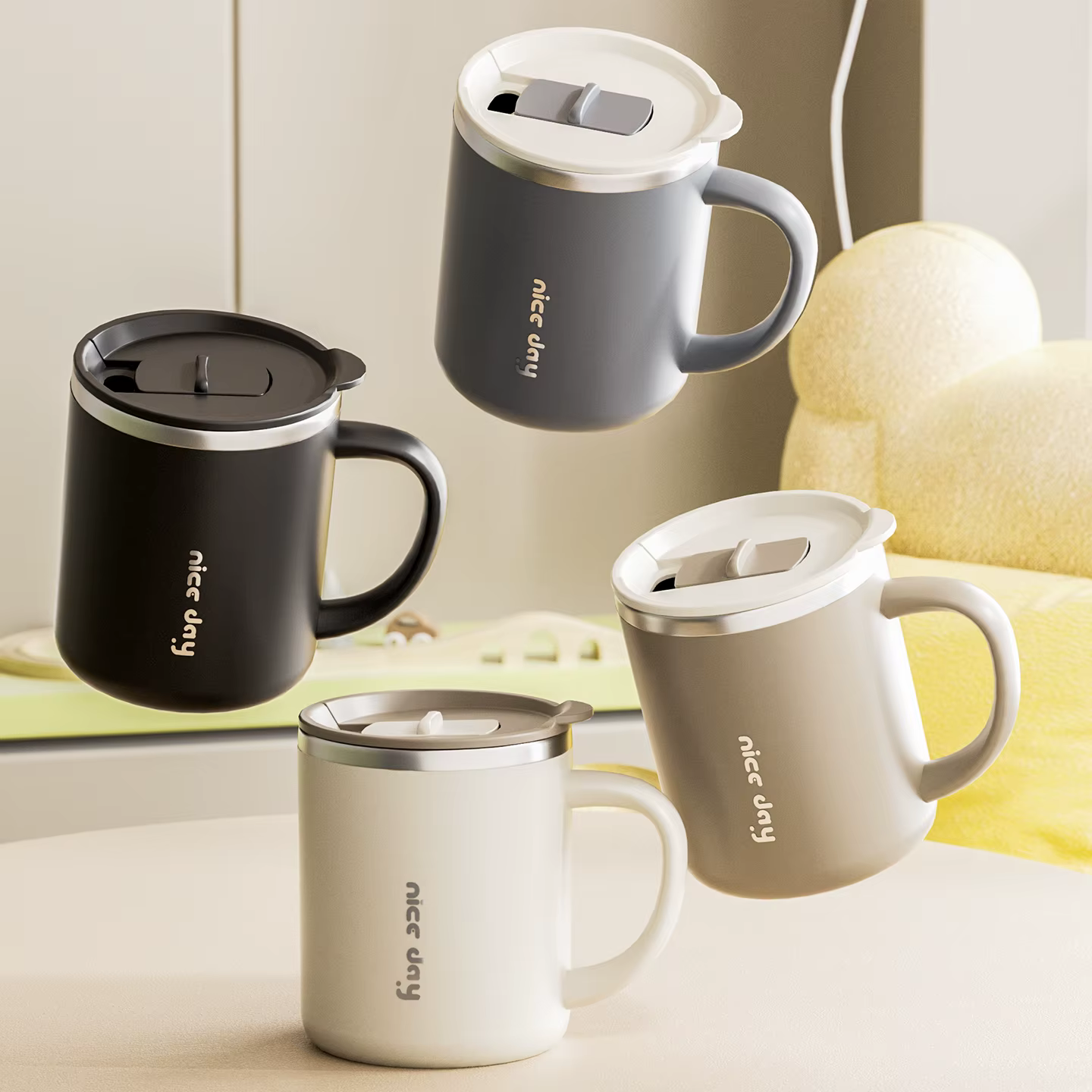 Mug à café isotherme double paroi 400 ml avec couvercle