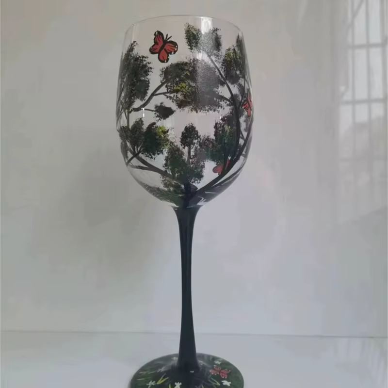 Verre à vin arbre quatre saisons, gobelets peints à la main, verre à pied haut unique, tasse, verrerie pour la famille, les amis, drop sunshine