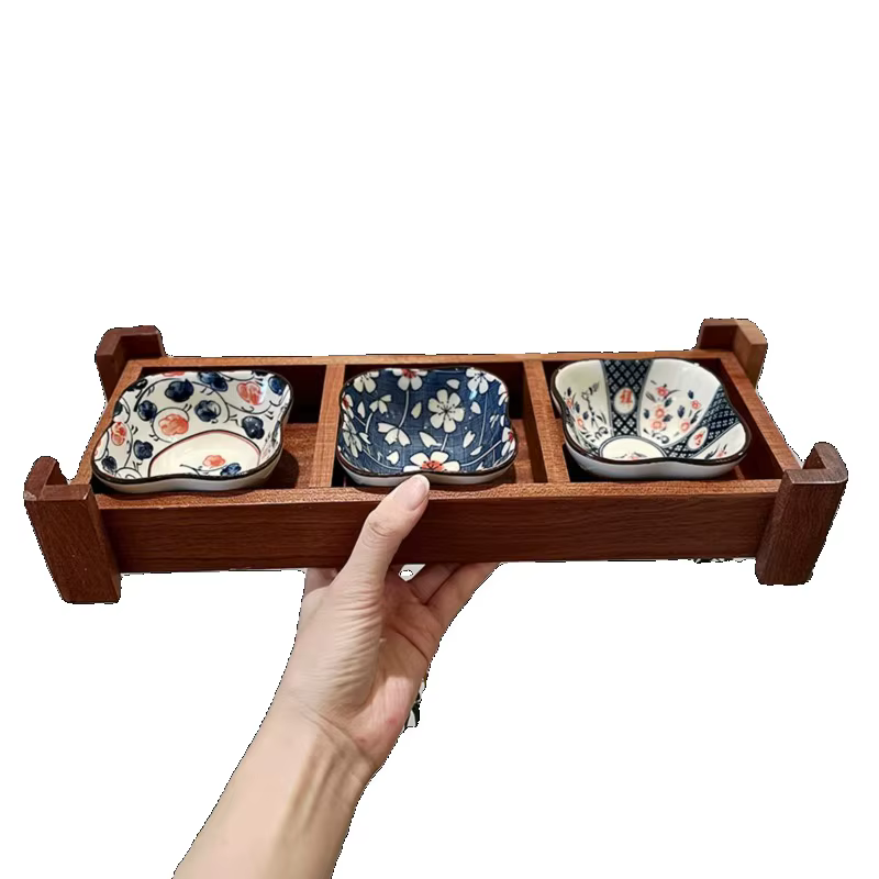 Plateau à thé japonais en bois de Sapele
