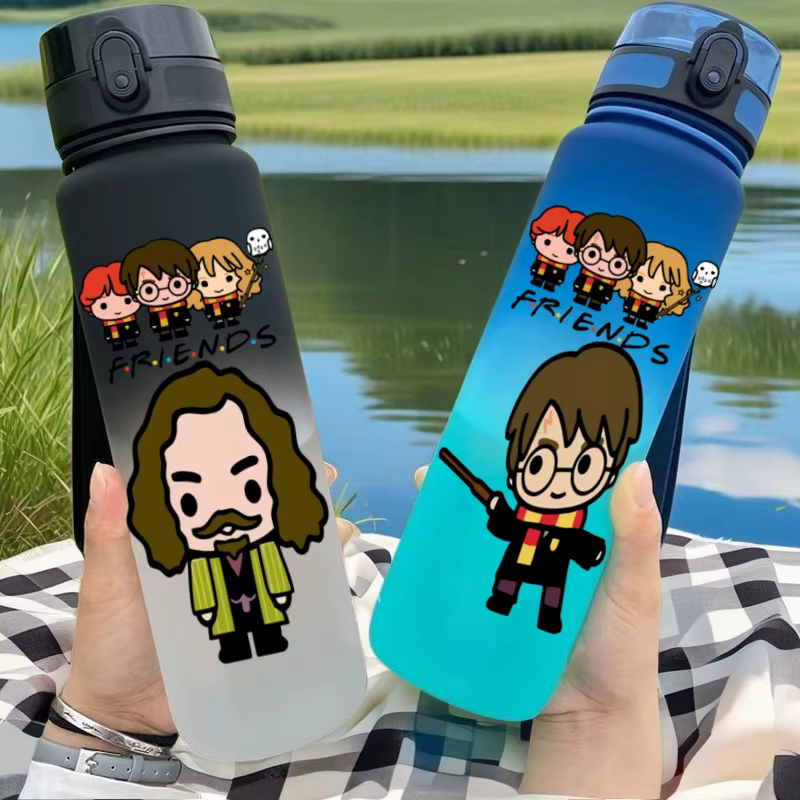 Tasse d'eau Portable avec personnages d'anime Harry Potter de 650ML, bouteille d'eau anti-goutte en plastique de grande capacité pour Sports de plein air pour enfants