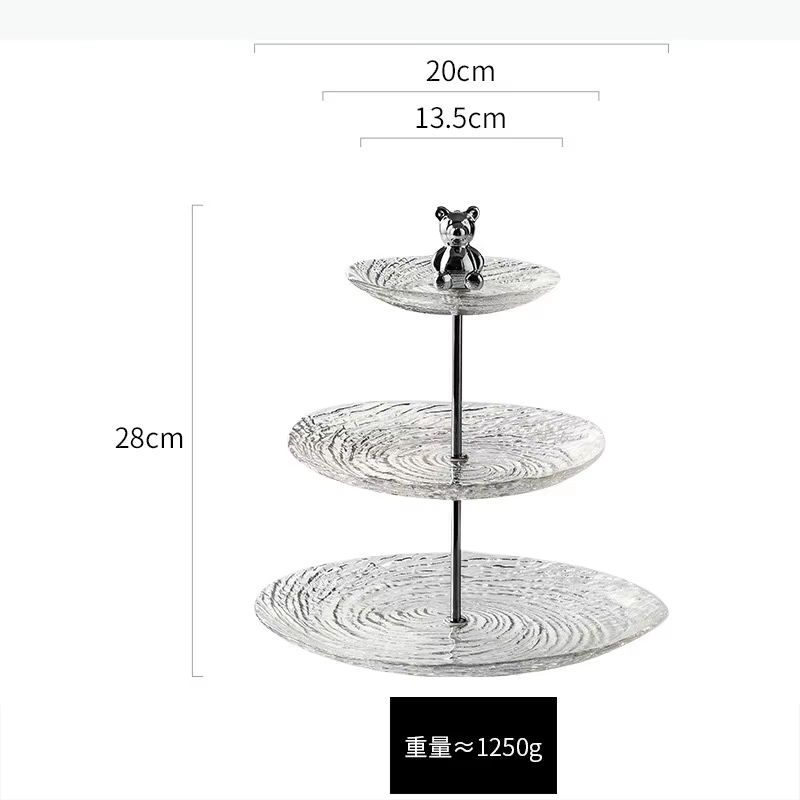 Plateau à fruits en verre à motif spiralé à 3 étages, plateau créatif pour desserts et gâteaux, plateau pour fruits secs, plateau de service, vaisselle de cuisine moléculaire