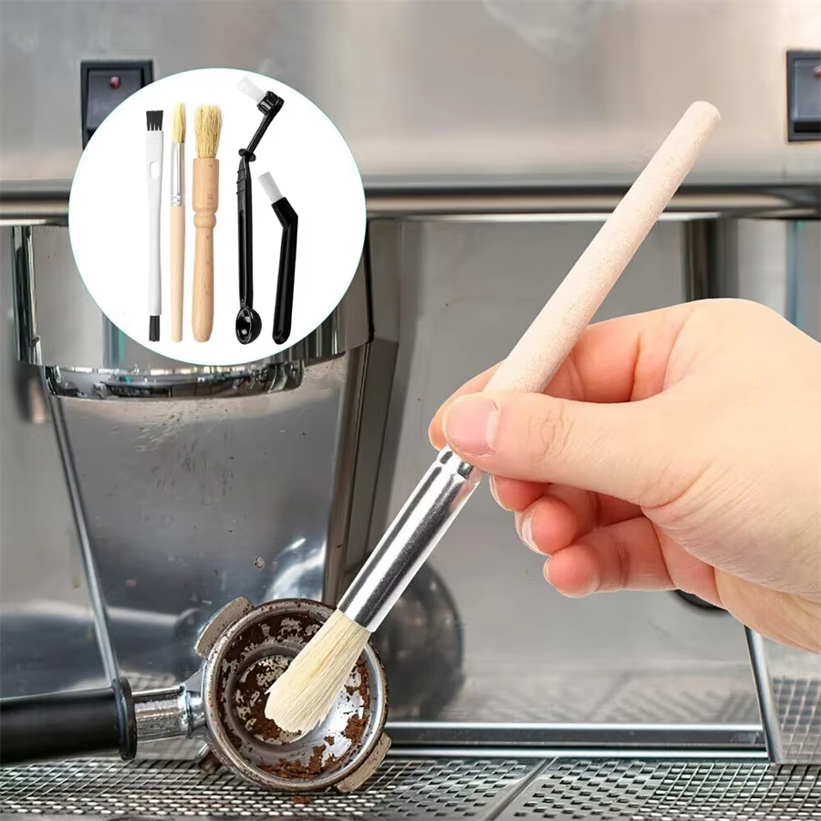 Ensemble de 5 brosses à expresso - Brosse de nettoyage en bois pour moulin à café et machine