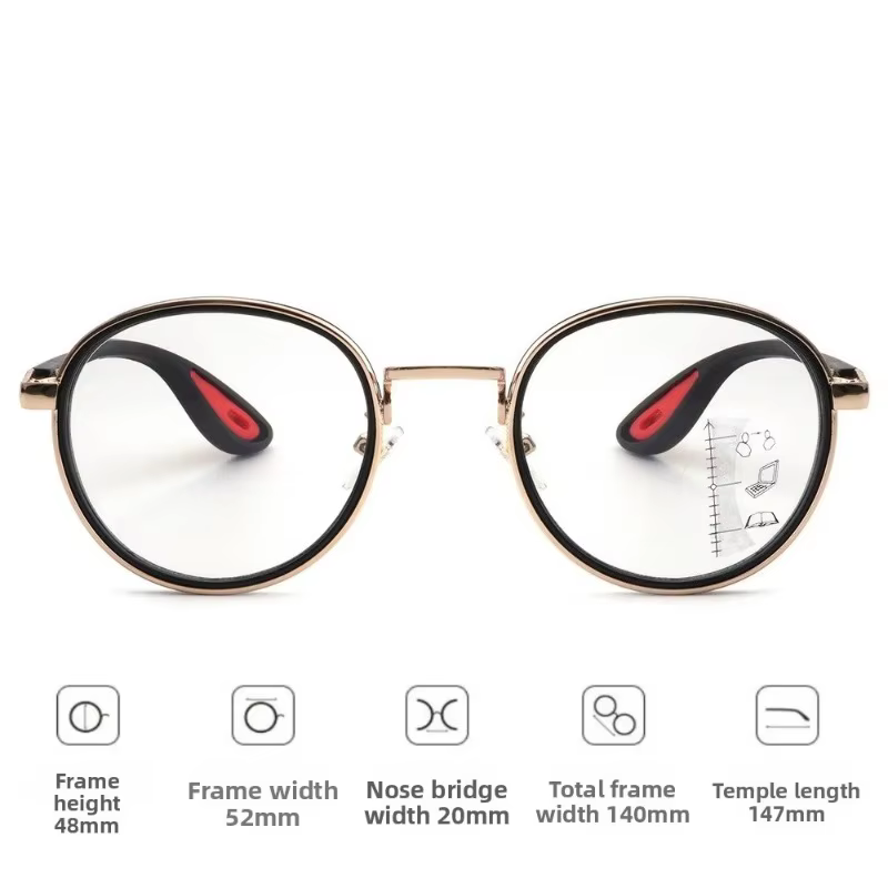 Lunettes de presbytie progressives multifocales photochromiques, monture ronde en métal, verres à changement de couleur, HD, anti-lumière bleue, lunettes de lecture