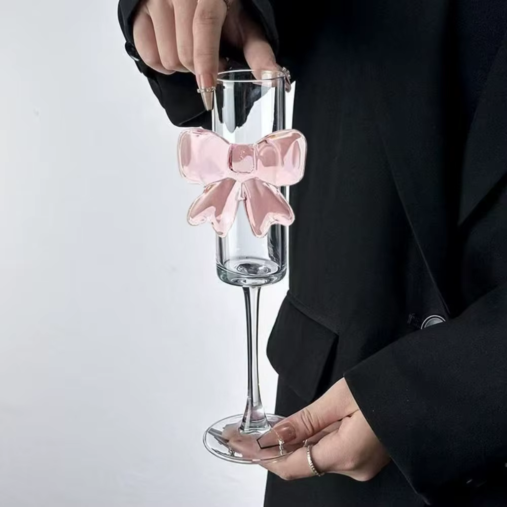 Verre à Champagne avec nœud rose clair