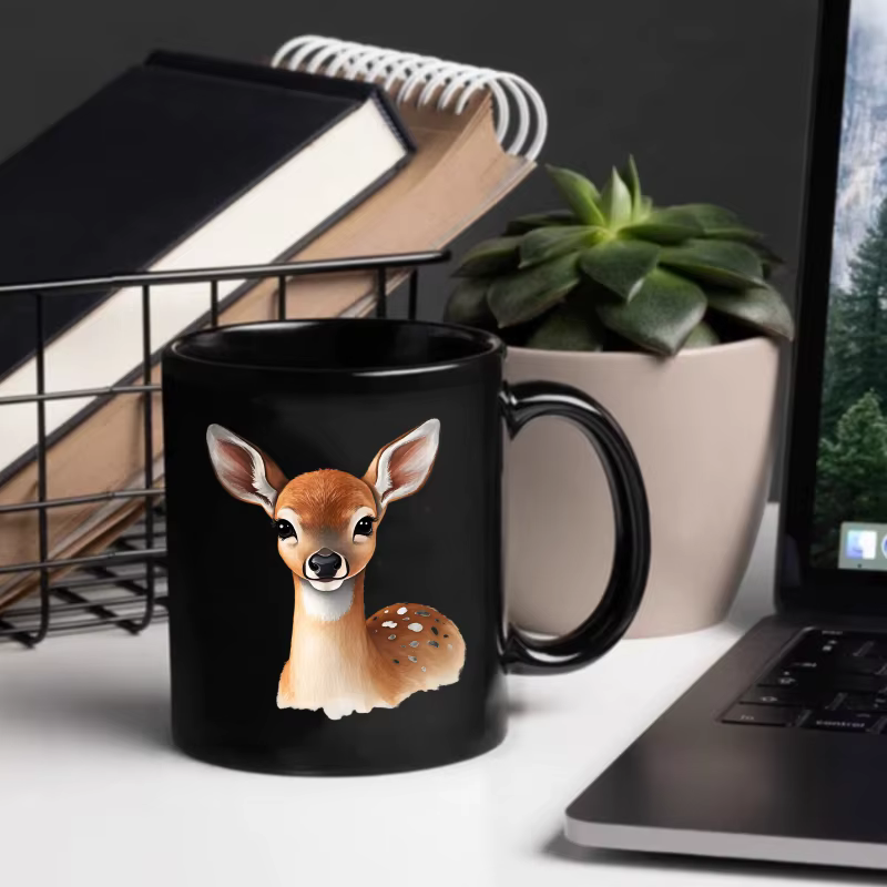 Tasse en céramique cerf noir imprimé animal pour café