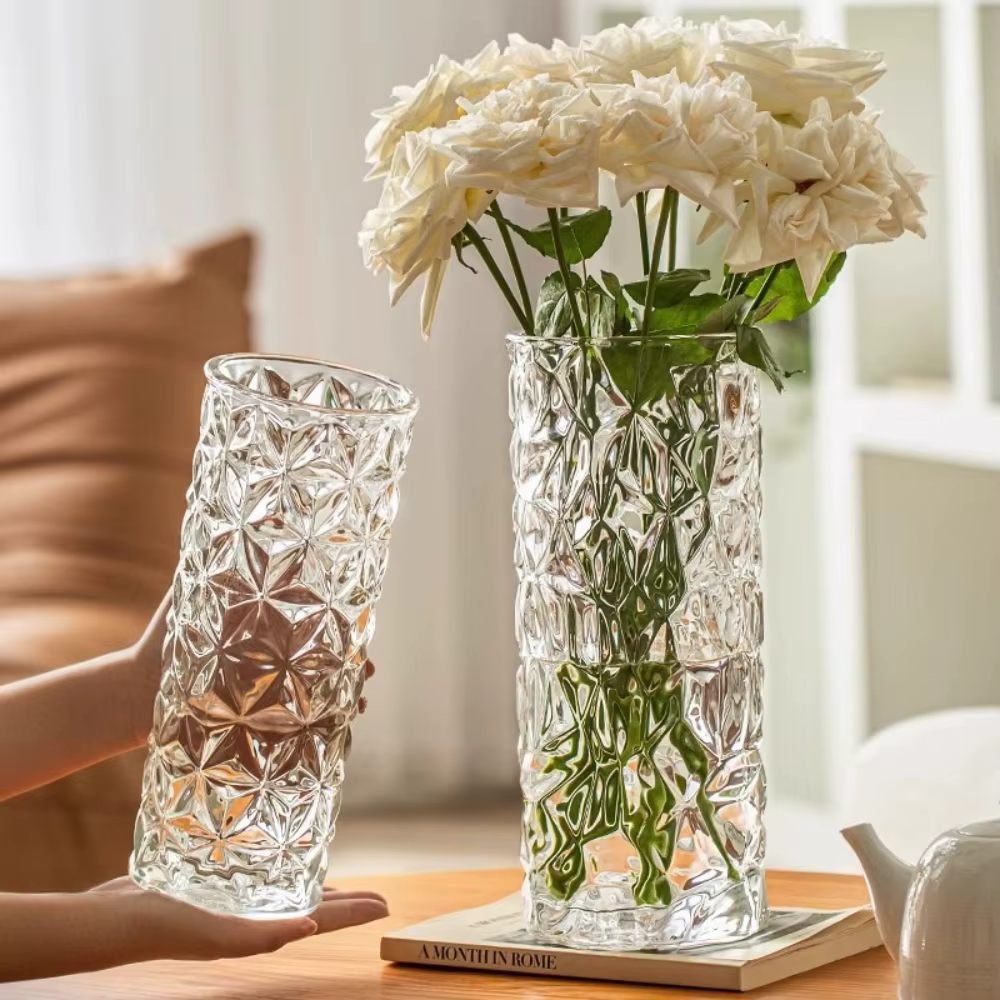 Vase en verre hydroponique transparent à motif glacier
