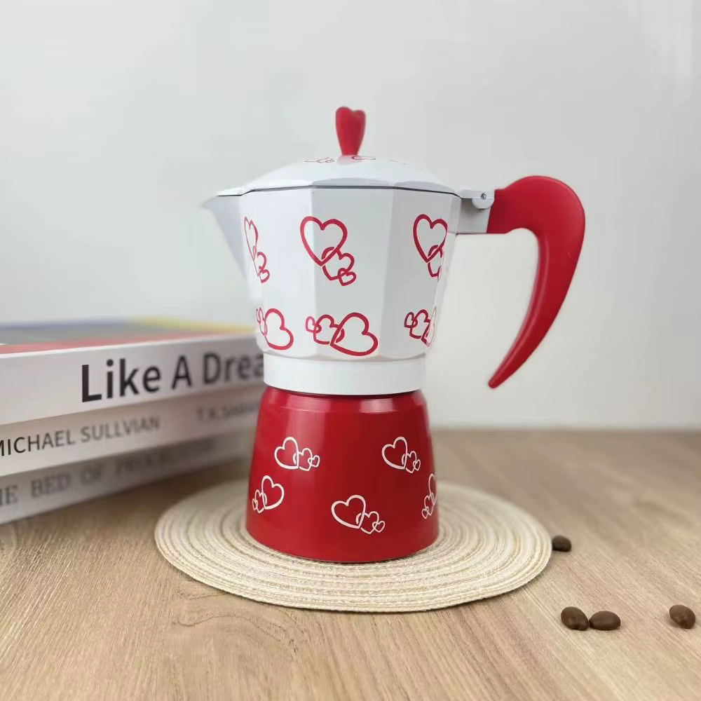 Pot à moka en aluminium à motif de cœur personnalisé