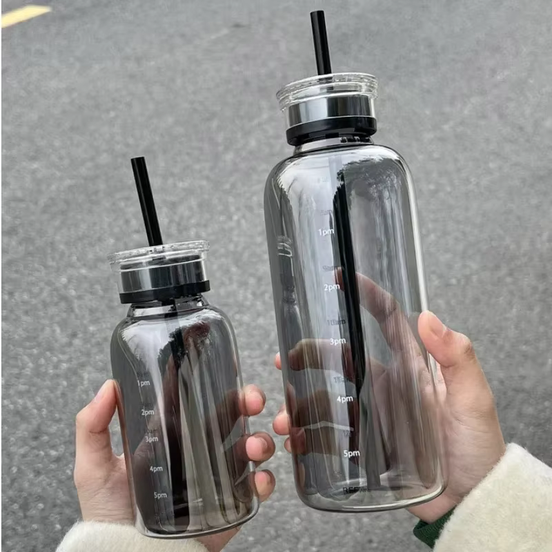 Ins-Bouteille d'eau en verre avec marqueur de temps