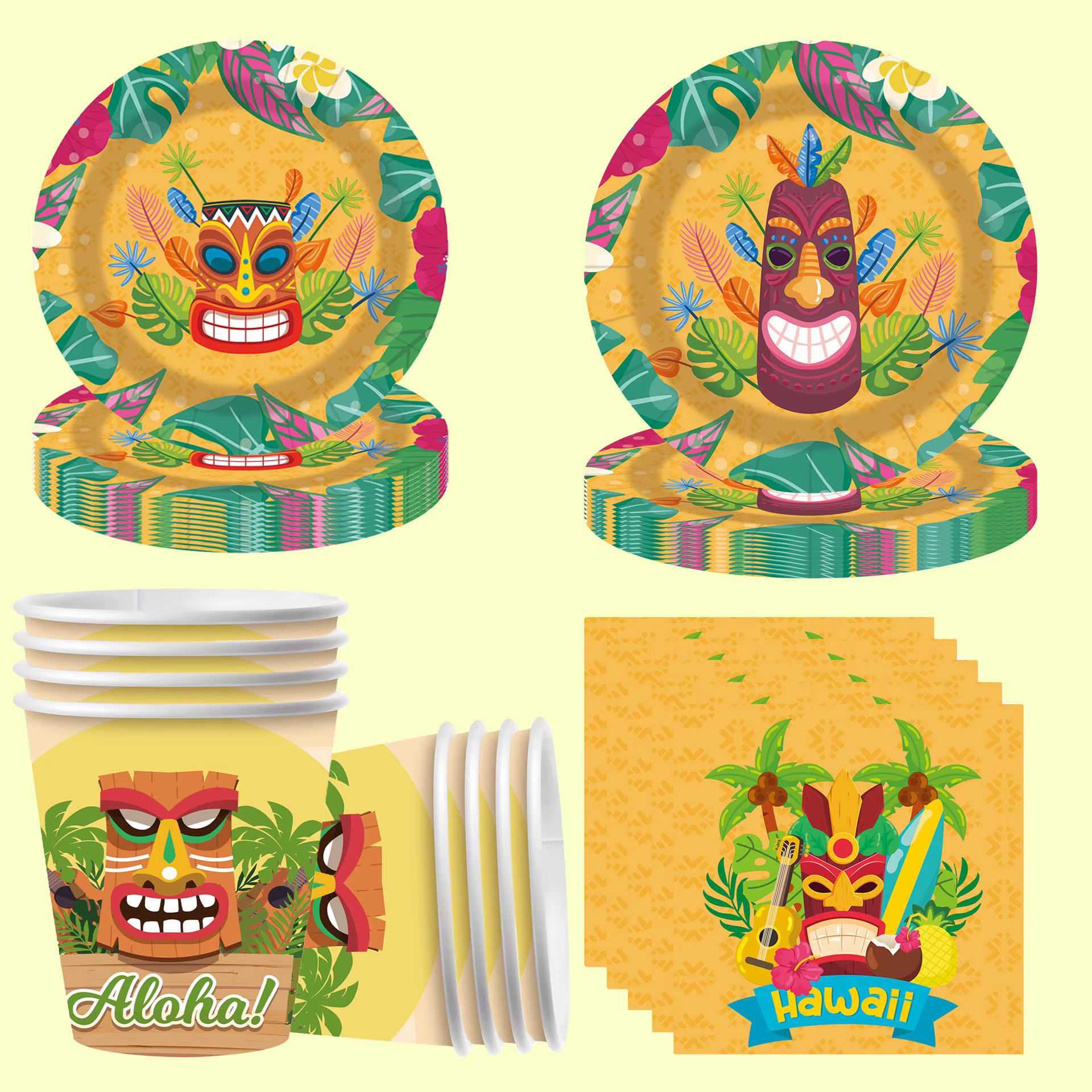 Les vaisselle écologiques en feuilles de palmier Tiki conviennent aux anniversaires hawaïens
