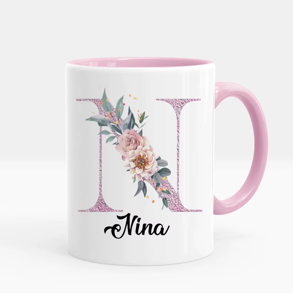 Tasse à café florale personnalisée avec nom