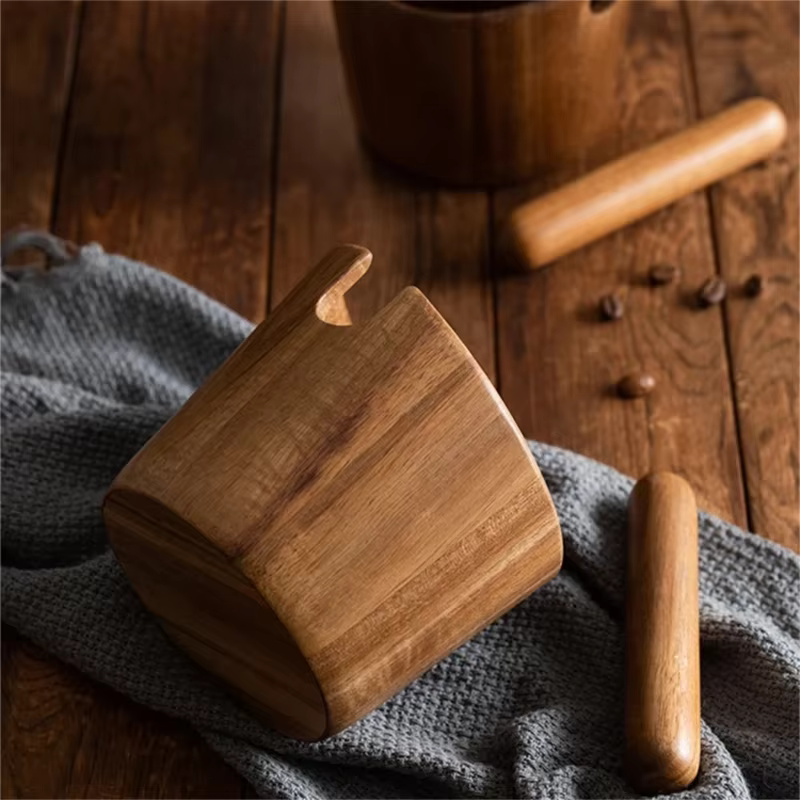 Boîte à marc de café en bois d'acacia