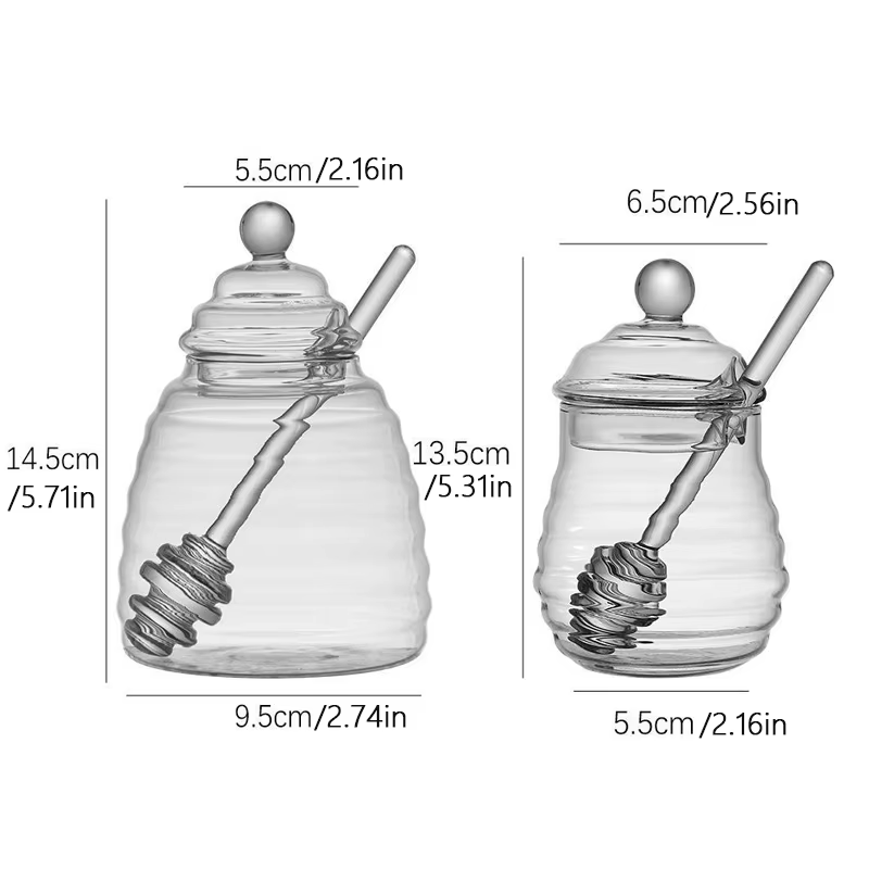 Récipient de stockage de miel précieux en accent d'abeille en verre avec louche et couvercle