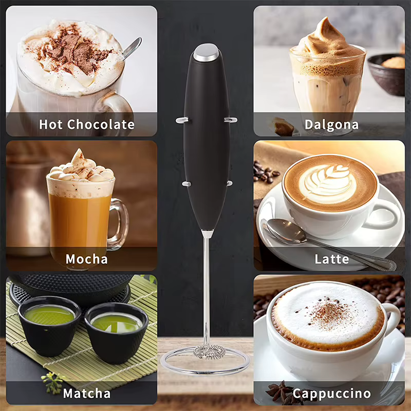 "LMETJMA puissant mousseur à lait électrique portatif fabricant de mousse café fouet mélangeur de boissons pour Cappuccino Frappe KC0471