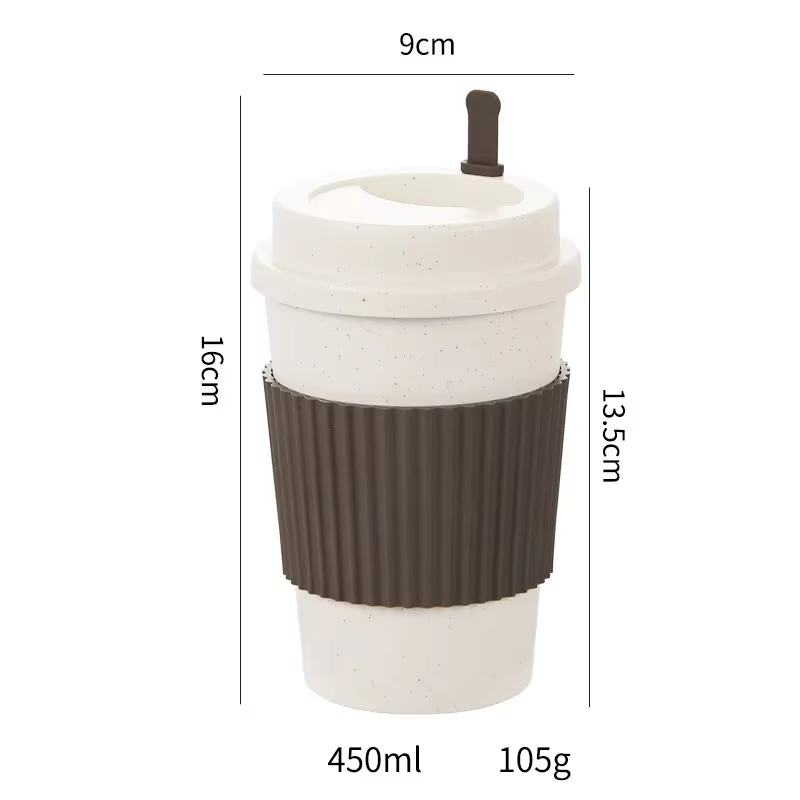 Tasses à café avec couvercles de 450ML, paille de blé, tasse à café Portable réutilisable, lavable au lave-vaisselle, tasse à café, thé, tasses de voyage