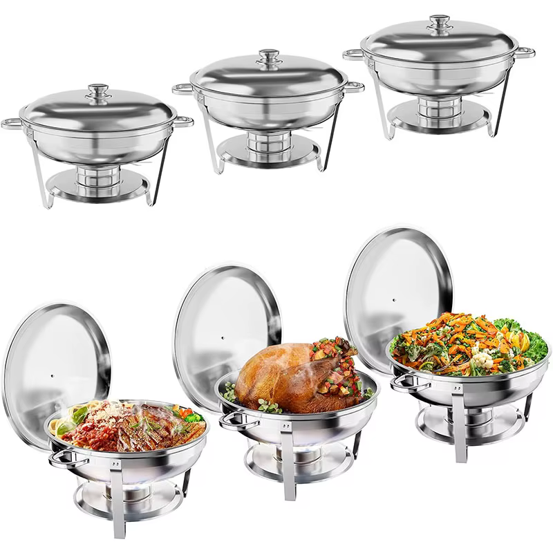 Ensemble de buffet à réchauds ronds en acier inoxydable 5QT