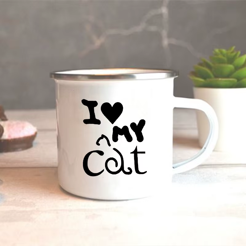 Tasse en émail imprimée I Love My Cat