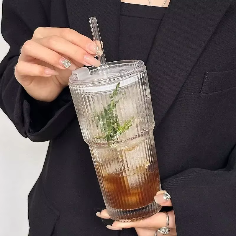 Tasse à café en verre à rayures de 600ML