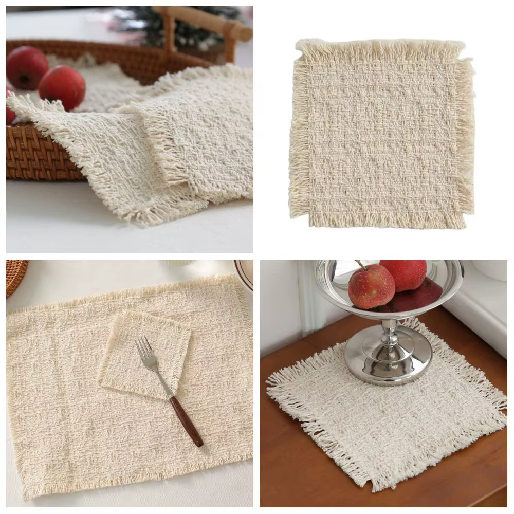 Nouveau set de table en coton de couleur beige