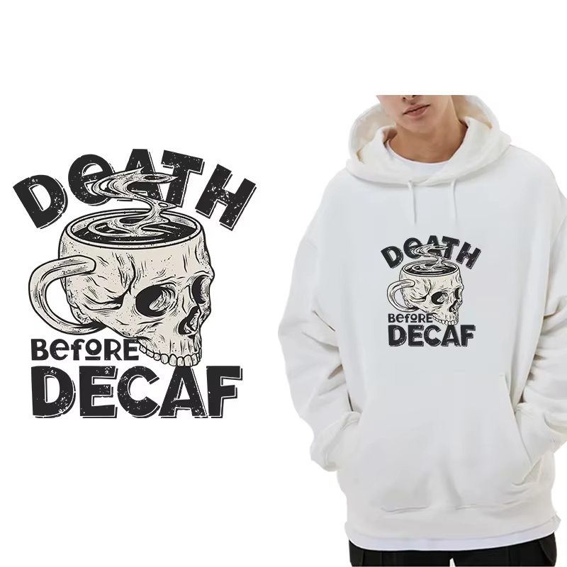 Transferts DTF Prêts à Presser pour Vêtements : Motif Crâne de Grains de Café – Transfert Thermocollant pour Impression sur Tissu
