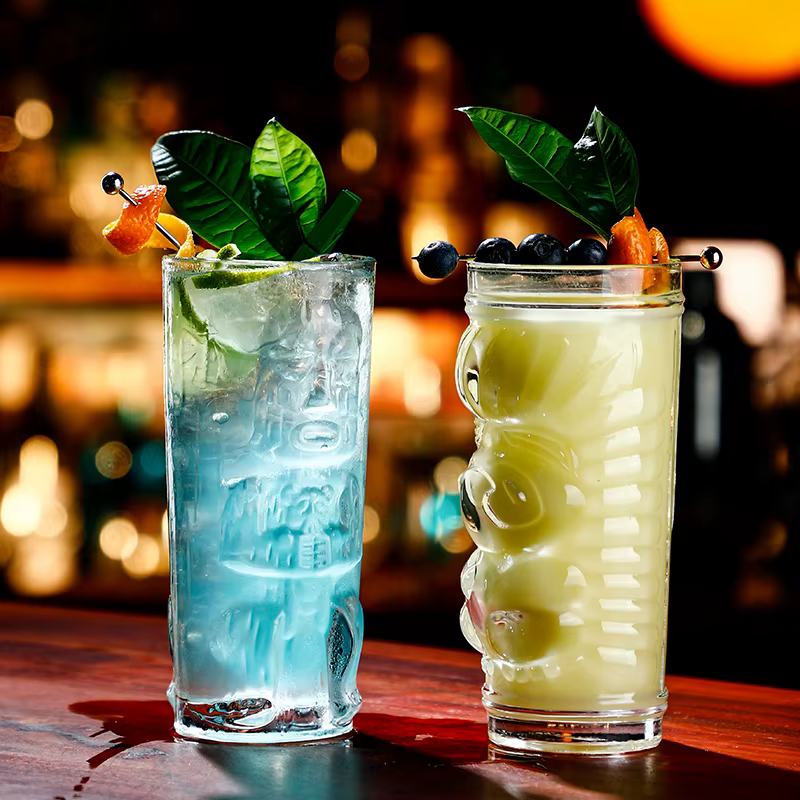 Bar Tiki Lunettes Tiki Mug - Gobelets transparents en verre de style hawaïen