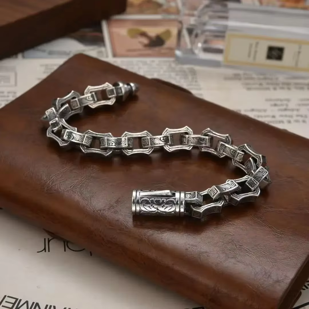 Bracelet couleur argent pour hommes, nouveau motif d'herbe en rotin, Design créatif, personnalisé, rétro, fait à la main, mode agressive, bijoux pour hommes