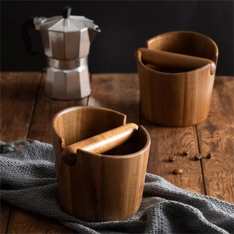 Boîte à marc de café en bois d'acacia