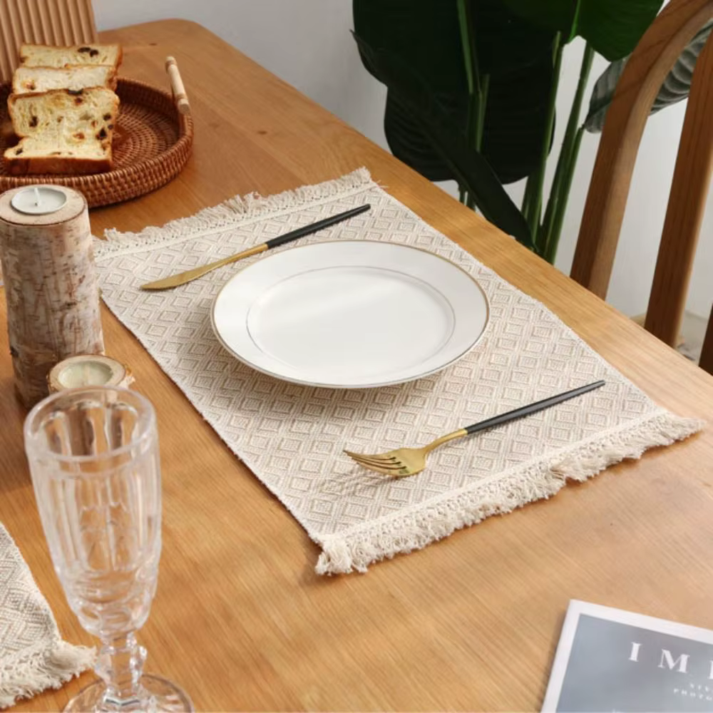 Napperons en lin kaki, tapis de Table à dîner avec dentelle