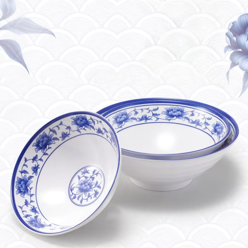 Filles en plastique bleu et blanc en porcelaine de mélamine