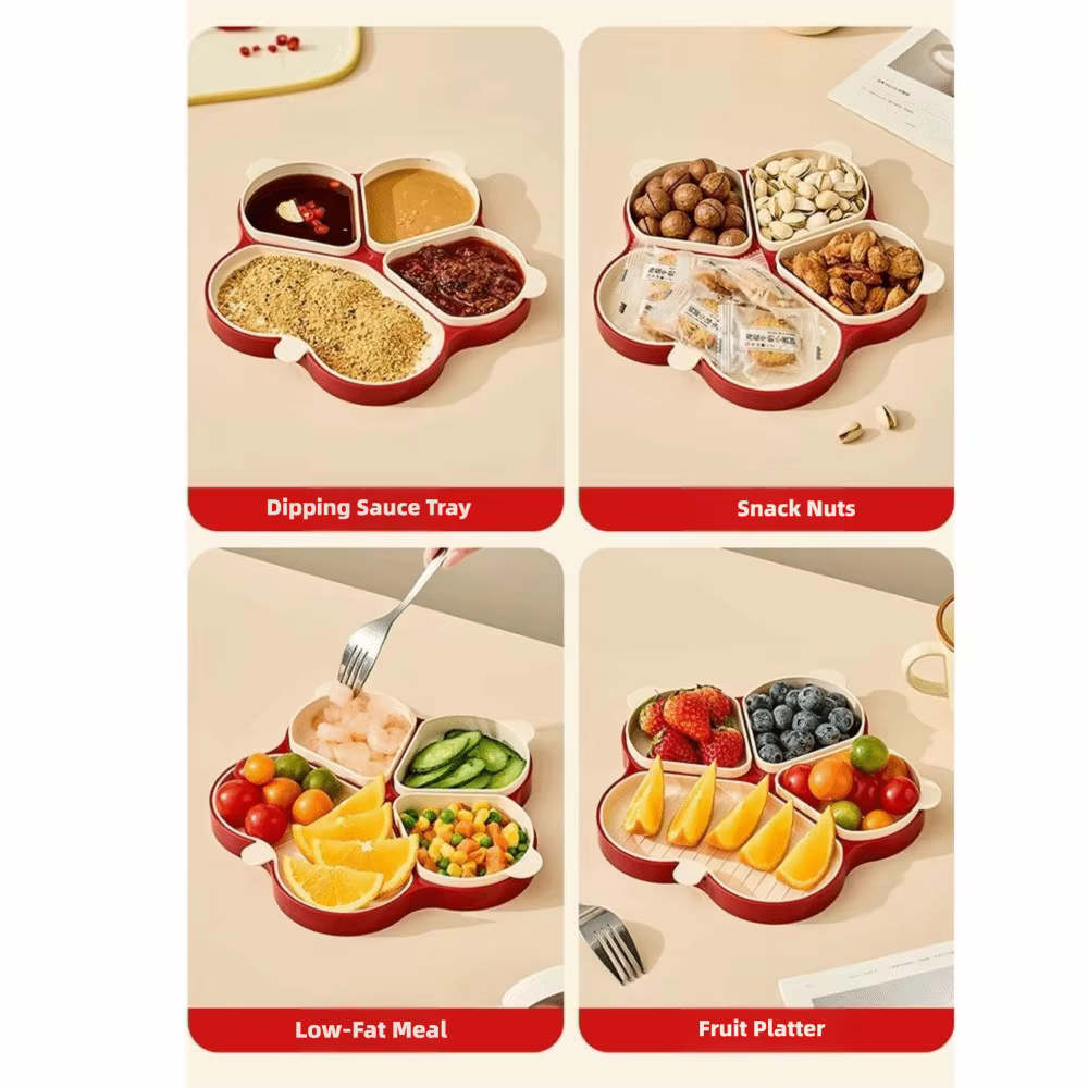 Assiette de préparation en plastique réutilisable à 4 compartiments