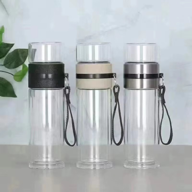 Tasse à thé en verre borosilicaté transparent à double paroi avec poignée