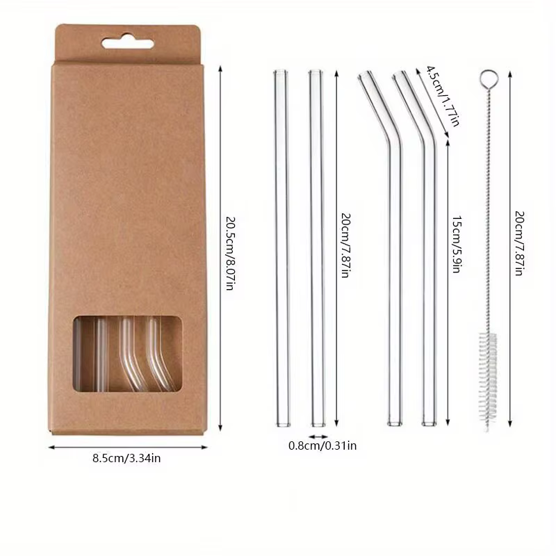 1set résistant à la chaleur verre pailles avec brosse-lot de 5-réutilisable et lavable