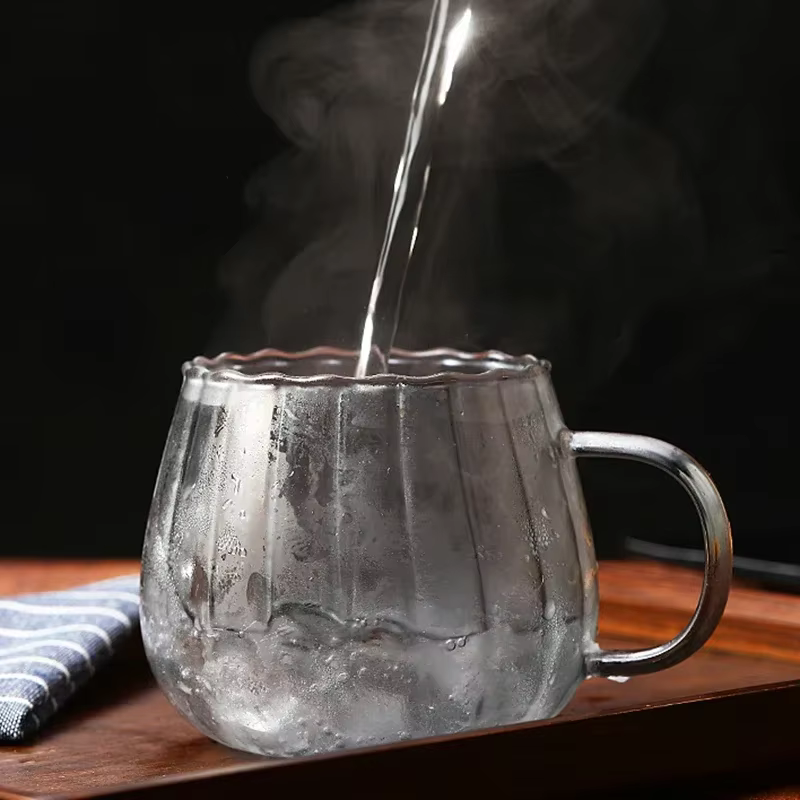 JUSTINLAU 400ml tasses à café en verre à haute teneur en Borosilicate tasse à rayures créative petit déjeuner