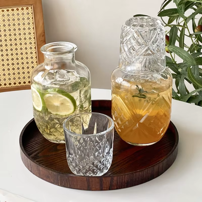 Ensemble de Carafe et gobelets en verre transparent de 550ml