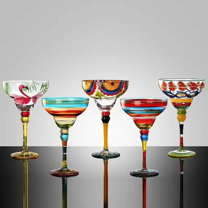 Ensemble de verres à Cocktail Margarita et Champagne colorés faits à la main