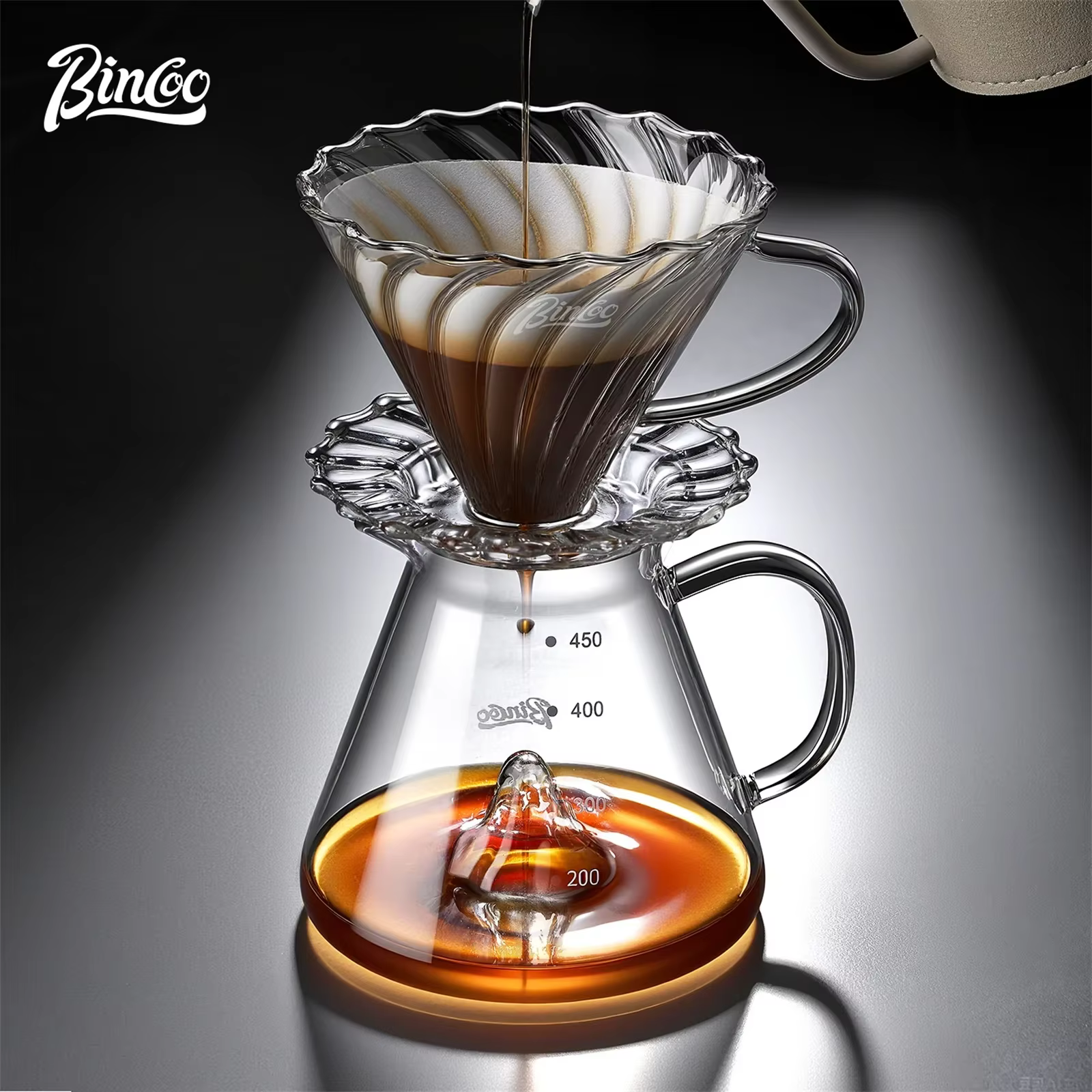 BINCOO 450ml verser sur café goutteur verre partage Pot entonnoir goutte