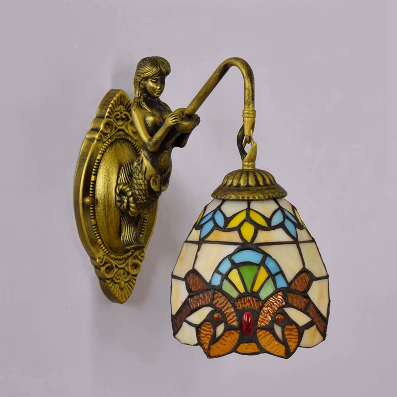 Lampe murale sirène en vitrail européen