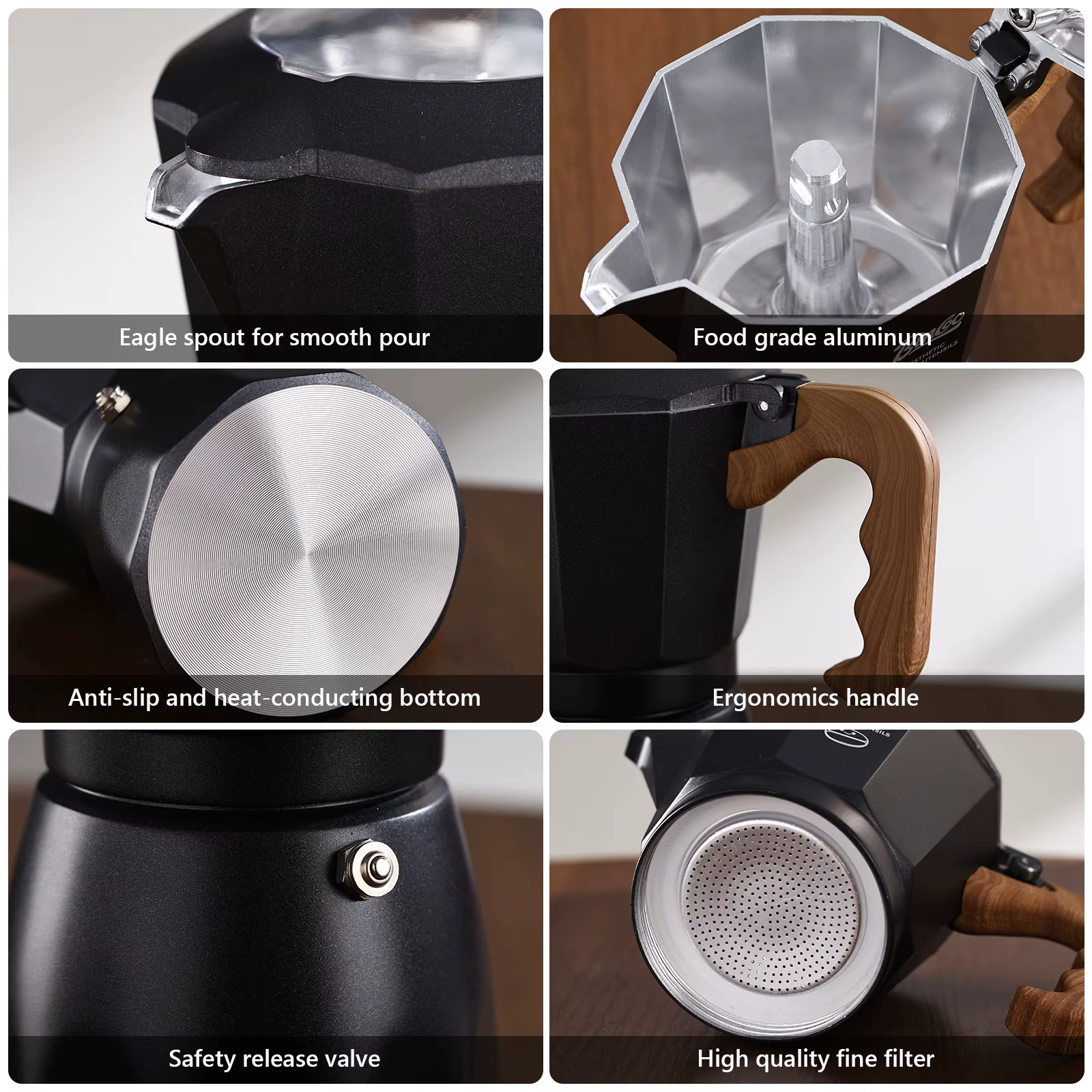 Bincoo – cafetière à expresso à double Valve en aluminium