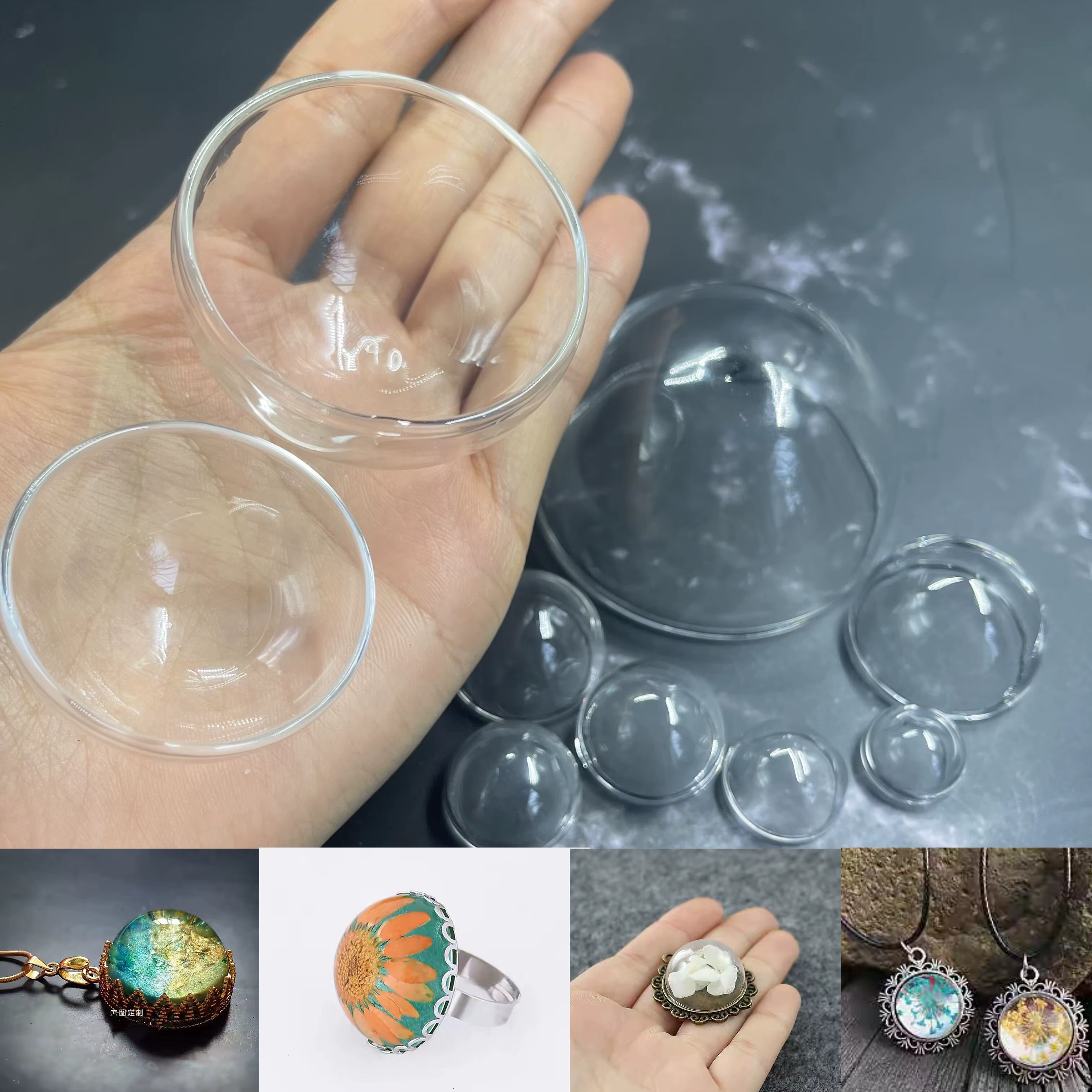 Demi-boules de verre transparentes