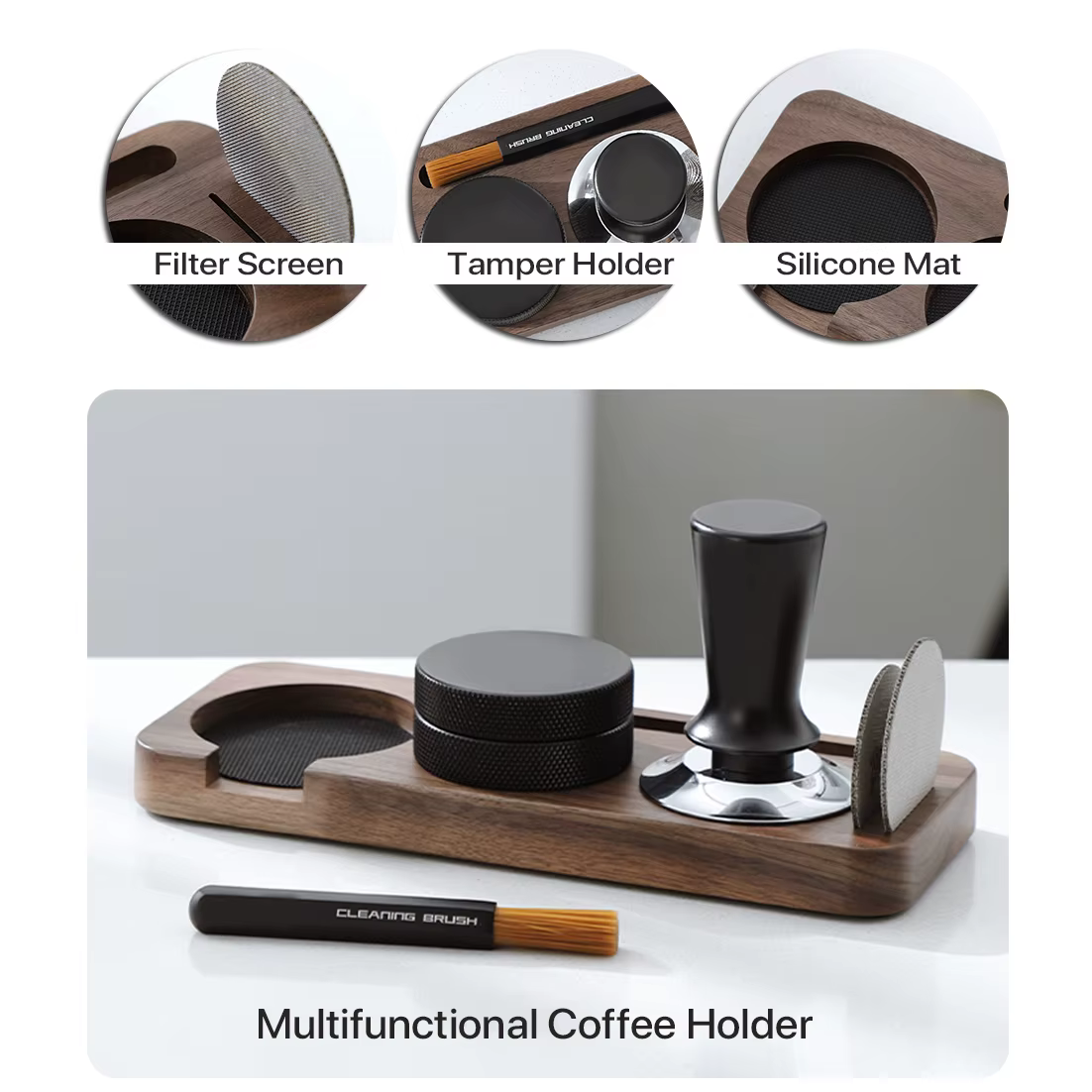 Support de Tamper et Porte-Filtre en Bois de Noyer pour Accessoires d'Espresso 51MM 54MM 58MM – Station de Tampering pour Barista