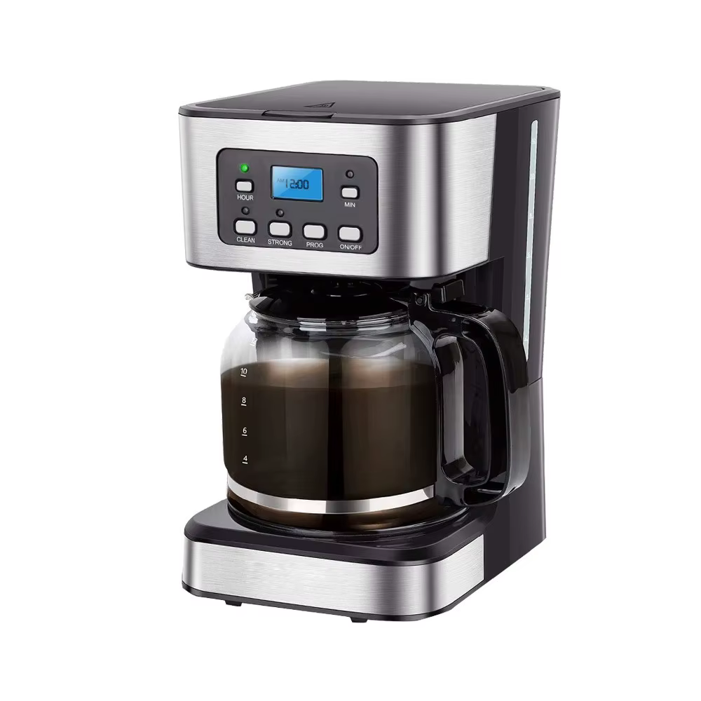 Cafetière goutte à goutte programmable 1,5 L – Minuterie 24 heures et maintien automatique au chaud, brassage rapide 900 W pour la maison/bureau noir, conception anti-goutte