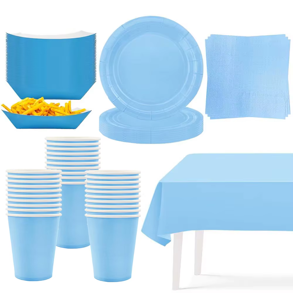 Vaisselle jetable thème bleu clair